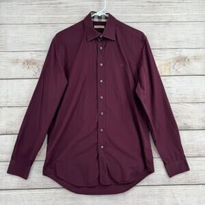 Burberry Brit Classic Fit Button Down Shirt Mens Medium Burgundy Long Sleeve